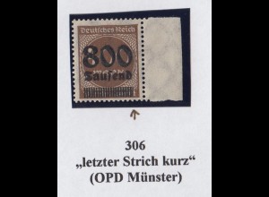 Deutsches Reich 305 Plf. EZM mit Seitenrand Ziffern im Kreis 800 Tsd auf 400 M**