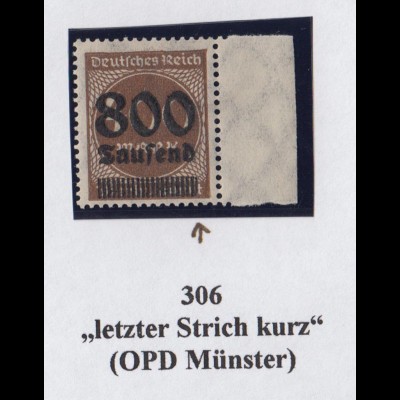 Deutsches Reich 305 Plf. EZM mit Seitenrand Ziffern im Kreis 800 Tsd auf 400 M**