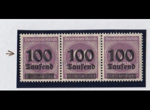Deutsches Reich 289 Plf. 3er Streifen Ziffern im Kreis 100 Tsd auf 100 M **