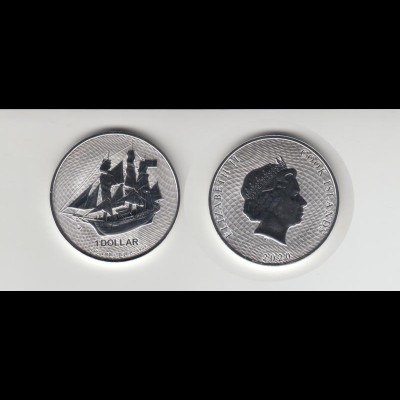 Silbermünze 1 OZ Cook Island Segelschiff Bounty im Sonnenuntergang 1 Dollar 2020