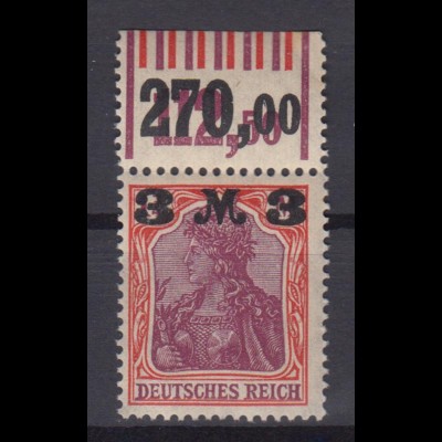Deutsches Reich 155 I mit Oberrand Germania 3 M auf 75 Pf postfrisch /1