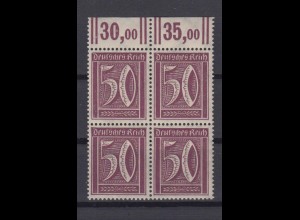 Deutsches Reich 183 a mit Oberrand 4er Block Ziffern 50 Pf postfrisch 