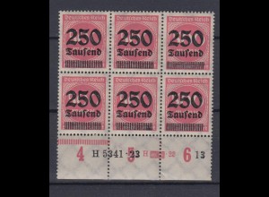 Deutsches Reich 295 Unterrand 6er Block mit HAN Ziffern 250 Tsd auf 500 M **