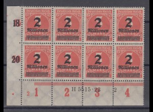 Deutsches Reich 312 A Eckrand HAN 8er Block + PL.Nr. 2 2 Mio auf 5000 M ** /3