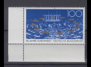 Bund 1422 Eckrand links unten 40 Jahre Europarat 100 Pf postfrisch 