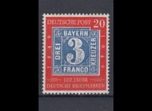 Bund 114 II mit Plattenfehler 100 Jahre dt. Briefmarken 20 Pf postfrisch 