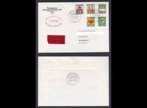 DDR Brief per Express 2.VII.90 Ersttag Mischfrankatur DDR-Deutsche Post
