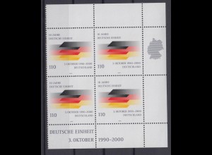 Bund 2142 Eckrand rechts 4er Block 10 Jahre Deutsche Einheit 110 Pf postfrisch
