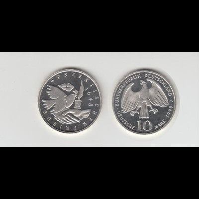 Silbermünze 10 DM 1998 Westfälischer Friede Prägeanstalt J stempelglanz