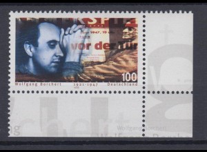 Bund 1858 Eckrand rechts unten Geburtstag Wolfgang Borchert 100 Pf postfrisch