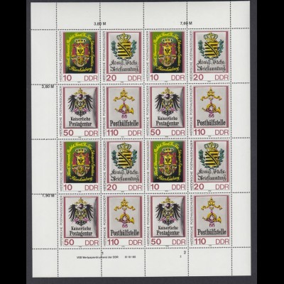 DDR 3306-3309 Zusammendruck 16er Bogen Historische Posthausschilder **