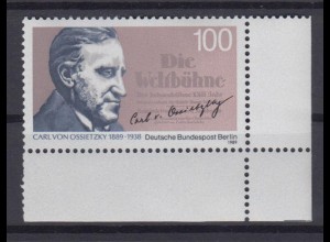 Berlin 851 Eckrand rechts unten Geburtstag Carl v. Ossietzky 100 Pf postfrisch