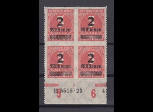Deutsches Reich 312 B mit Unterrand HAN 4er Block Ziffern 2 Mio auf 5000 M
