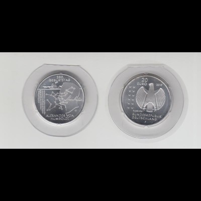 Silbermünze 20 Euro 2019 250. Geburtstag Alexander von Humboldt stempelglanz