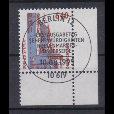 Bund 1811 Eckrand rechts unten SWK 640 Pf mit Ersttagstempel Berlin