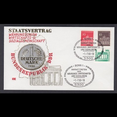 Bund Berlin Brief Staatsvertrag Währungs und Sozialunion gestempelt Bonn