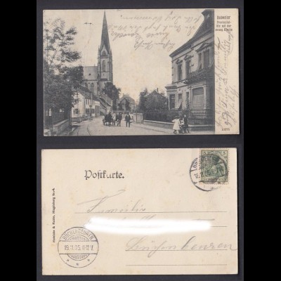 Ansichtskarte Dudweiler Provinzial-Str. mit der evang. Kirche gestempelt 1905