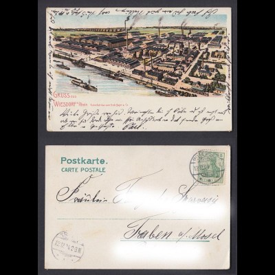 Ansichtskarte Gruss aus Wiesdorf Rhein Farben Fabriken v. Friedrich Bayer & Co. 