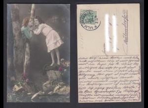Ansichtskarte Mädchen und Junge im Wald gestempelt Ulm 1909