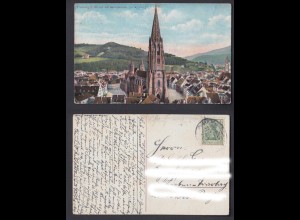Ansichtskarte Freiburg im Breisgau von der Martinskirche gestempelt Frankfurt 
