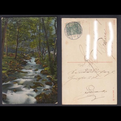 Ansichtskarte Wald mit Bach gestempelt Traben Trarbach 1909