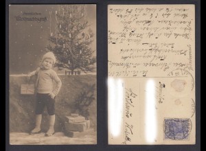 Ansichtskarte herzlichen Weihnachtsgruß Junge vor Weihnachtsbaum1920