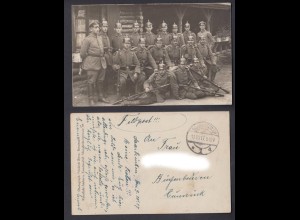 Ansichtskarte Feldpost 1. WK Soldatengruppe mit Pickelhaube gestempelt 1917