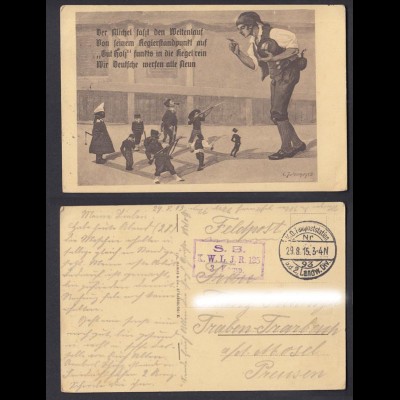 Ansichtskarte Feldpost 1.WK Michel mit Kegel Kugel und kleinen Wichtel 1915