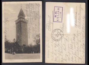 Postkarte Feldpost 1. WK Ravensburg Gemalter Turm gestempelt 1914