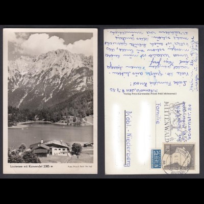 Ansichtskarte Lautersee mit Karwendel Mittenwald gestempelt 1953