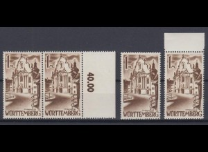Französische Zone Württemberg 13 Typ I + II + III Ansichten 1 Mark postfrisch