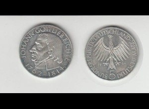 Silbermünze 5 DM Johann Gottlieb Fichte 1964 J 