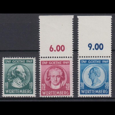 Französische Zone Württemberg 45+46 mit Oberrand 44 ohne Oberrand Goethe ** 