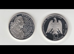Silbermünze 10 DM 1999 Goethe Weimar Prägeanstalt polierte Platte 