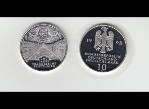 Silbermünze 10 DM 1998 300 Jahre Frankesche Stiftung polierte Platte 