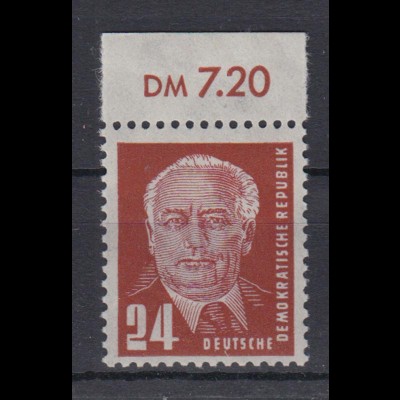 DDR 252 mit Oberrand Präsident Wilhelm Pieck 24 Pf postfisch
