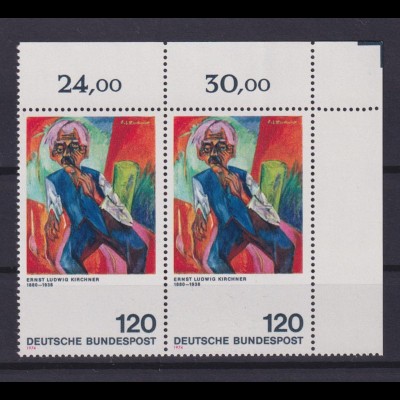 Bund 823 III mit Plf. Eckrand rechts Paar Deutscher Impressionismus 120 Pf**