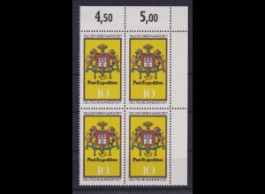 Bund 948 Eckrand rechts oben 4er Block Tag der Briefmarke 10 Pf postfrisch /2