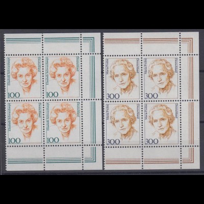 Bund 1955-1956 Eckrand rechts oben + unten 4er Block Frauen 100 Pf + 300 Pf **