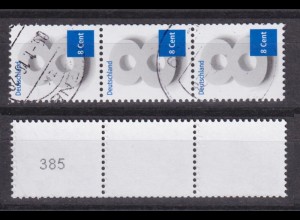 Bund 3188 RM 3er Streifen mit ungerader Nummer oben 8 Cent gestempelt