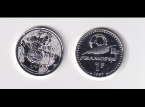 Silbermmünze Frankreich 1 Francs Fußball Weltsport 1997 Stempelglanz