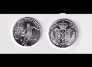 Silbermünze Niue Fussball World Cup 5 Dollars 1991 