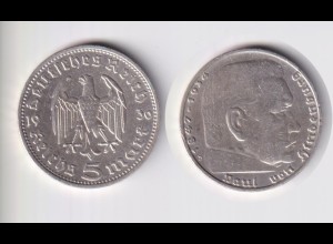 Silbermünze 5 RM Hindenburg 1936 D Jäger Nr. 360/3