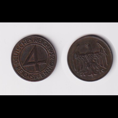 Münze 4 Reichspfennig 1932 F Jäger Nr. 315