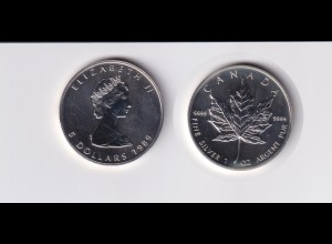 Silbermünze 1 OZ Kanada 5 Dollar 1989 Maple Leaf