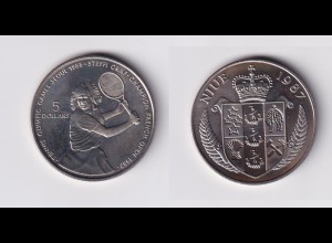 Münze Niue Olympiade Seoul Tennis Steffi Graf Pokal 5 Dollar 1988 /54