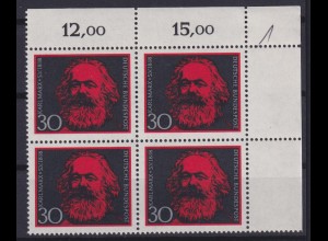 Bund 558 Eckrand rechts oben 150. Geburtstag v. Karl Marx 30 Pf postfrisch /2