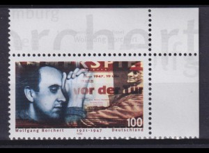 Bund 1858 Eckrand rechts oben Geburtstag Wolfgang Borchert 100 Pf postfrisch
