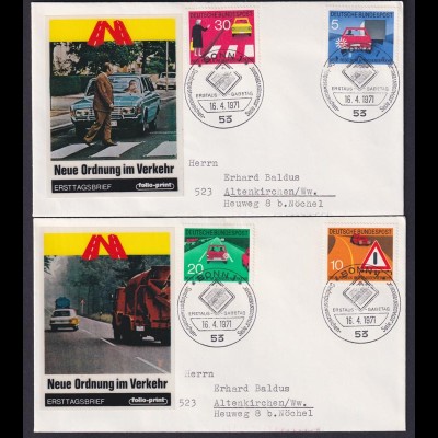 Bund 2 FDC`s mit 670-673 Regeln im Straßenverkehr mit ESST Bonn 16.4.1971