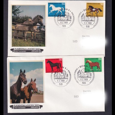 Bund 2 FDC`s mit 578-581 Jugend Pferde mit ESST Bonn 6.2.1969